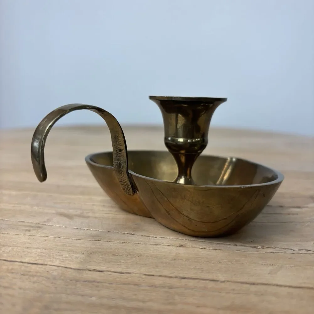 Vintage Brass Heart Shaped Chamberstick Candle Holder Cottagecore Granny Decor